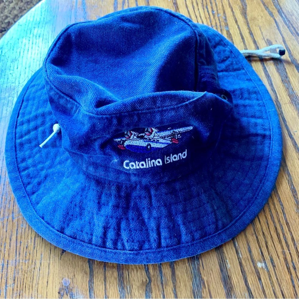 Catalina Island Blue Bucket Hat Embroidered Plane Reversible Painted Elephant